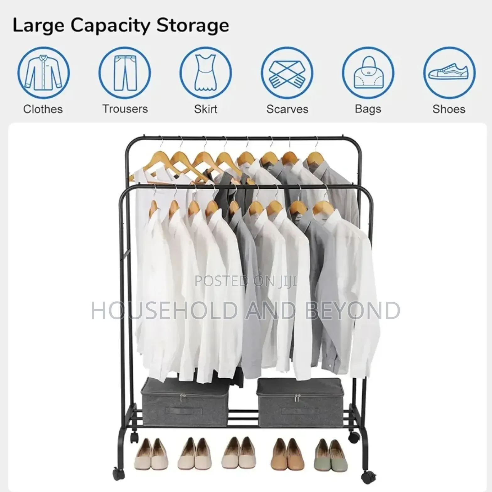 35kg Double Pole Cloth Hanger With Shoe Rack (With Wheels)