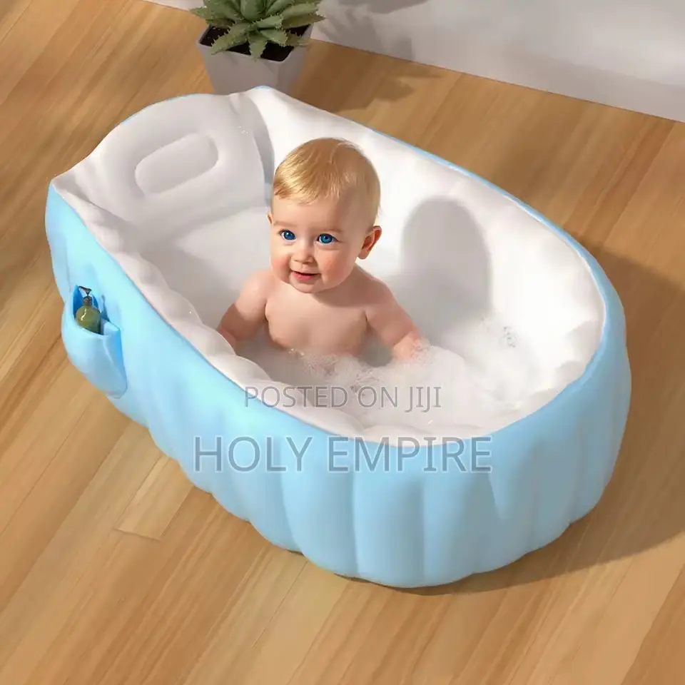 1pc Portable Inflatable Bathtub With Back Support, Storage Pocket