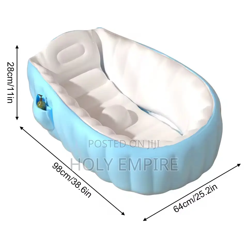 1pc Portable Inflatable Bathtub With Back Support, Storage Pocket