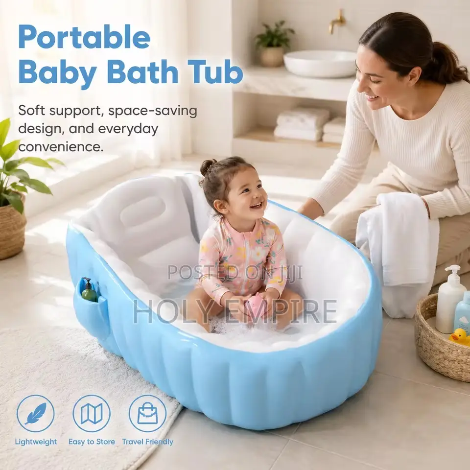 1pc Portable Inflatable Bathtub With Back Support, Storage Pocket
