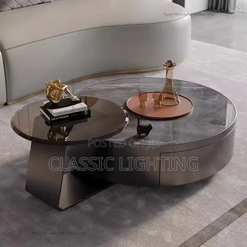 Apartment Coffee Table Combination Stainless Steel Round Stone Table