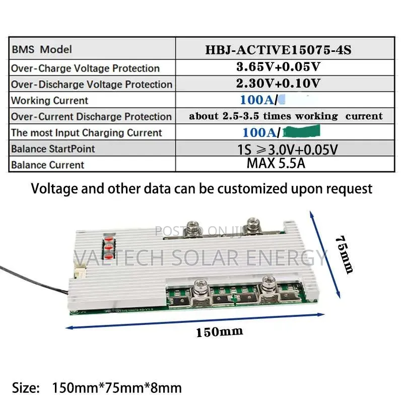 HBJ 4s 100a 12v LFP Hardware BMS With 3a Active Balancer