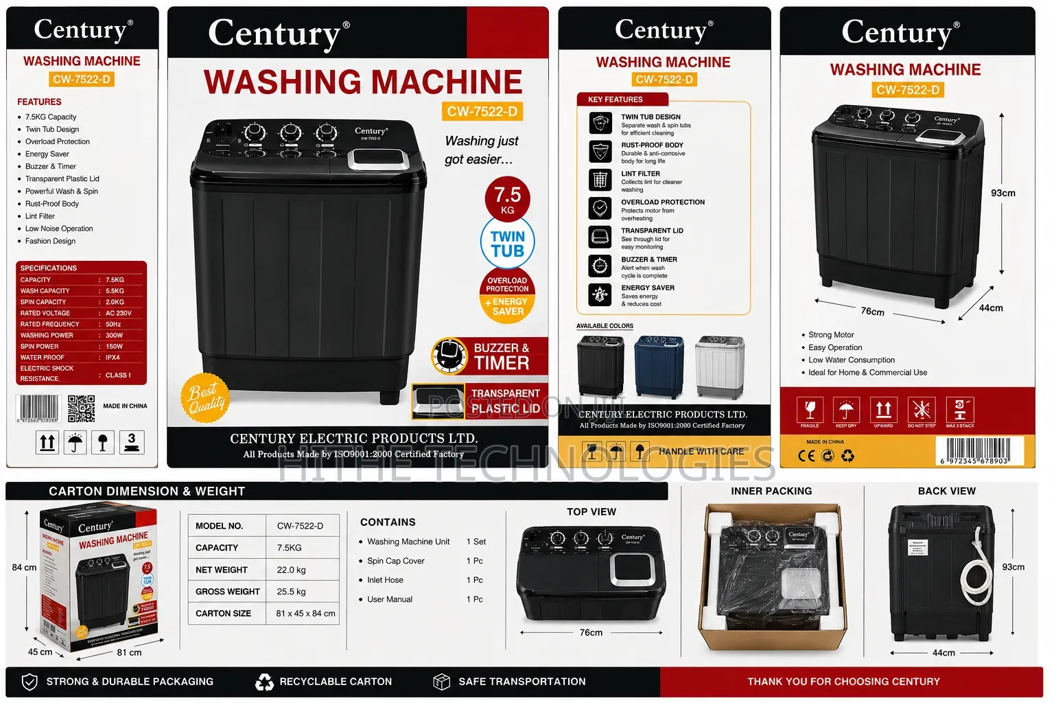 7.5kg Twin Tub Washing Machine (Payment on Delivery Within Ibadan)