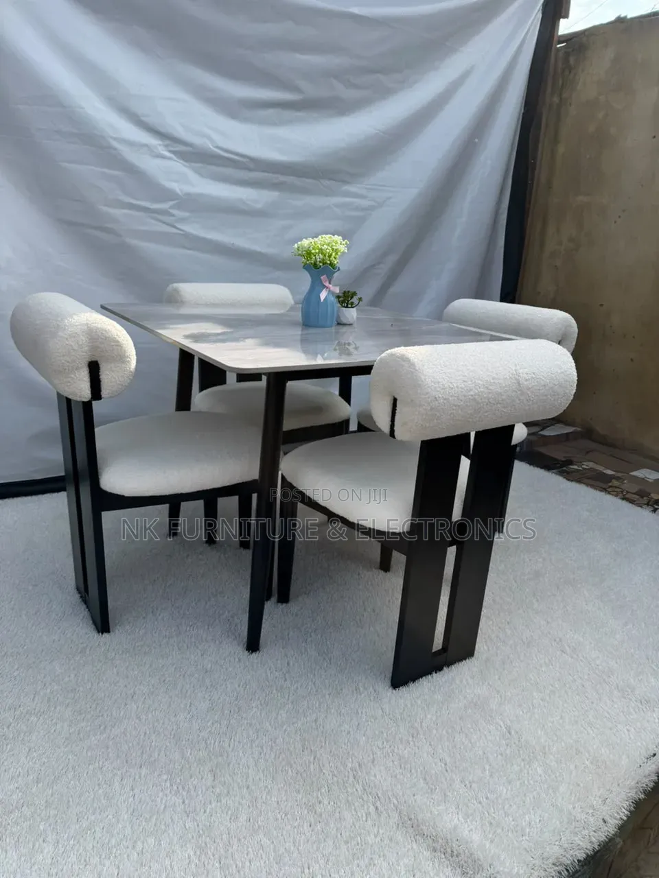 Marble Top Dining  Set With Four Fabric Chairs