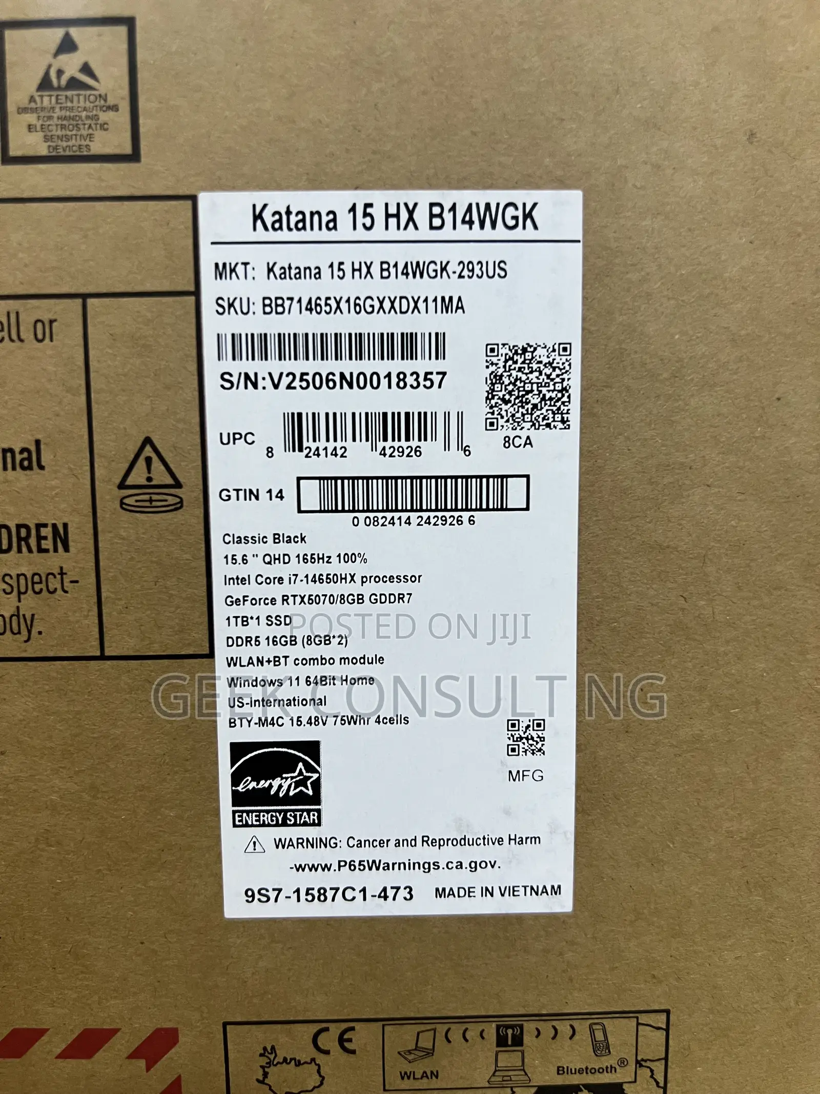 New Laptop MSI Katana 15 16GB Intel Core i7 SSD 1T