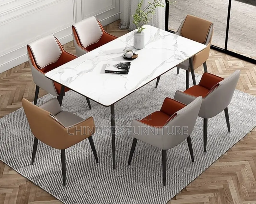 6 Seaters Dining Table Gray/Orange/White Colour