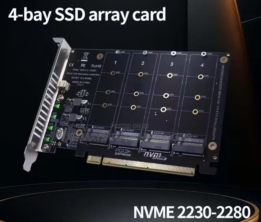 4-Port M.2 NVME M-Key SSD to PCIE X16 Reader Expansion Card