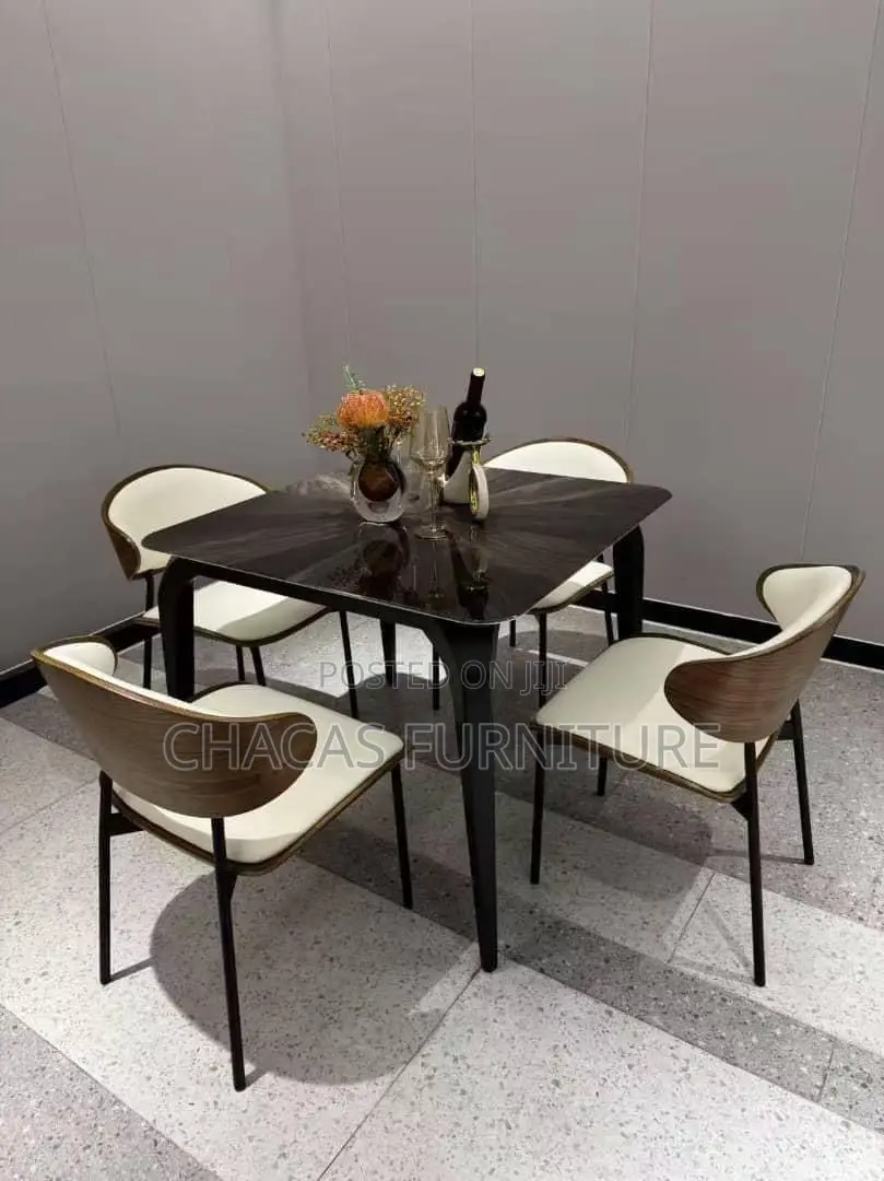 Luxury 4-Seater Marble Top Dining Set With Bentwood Chairs