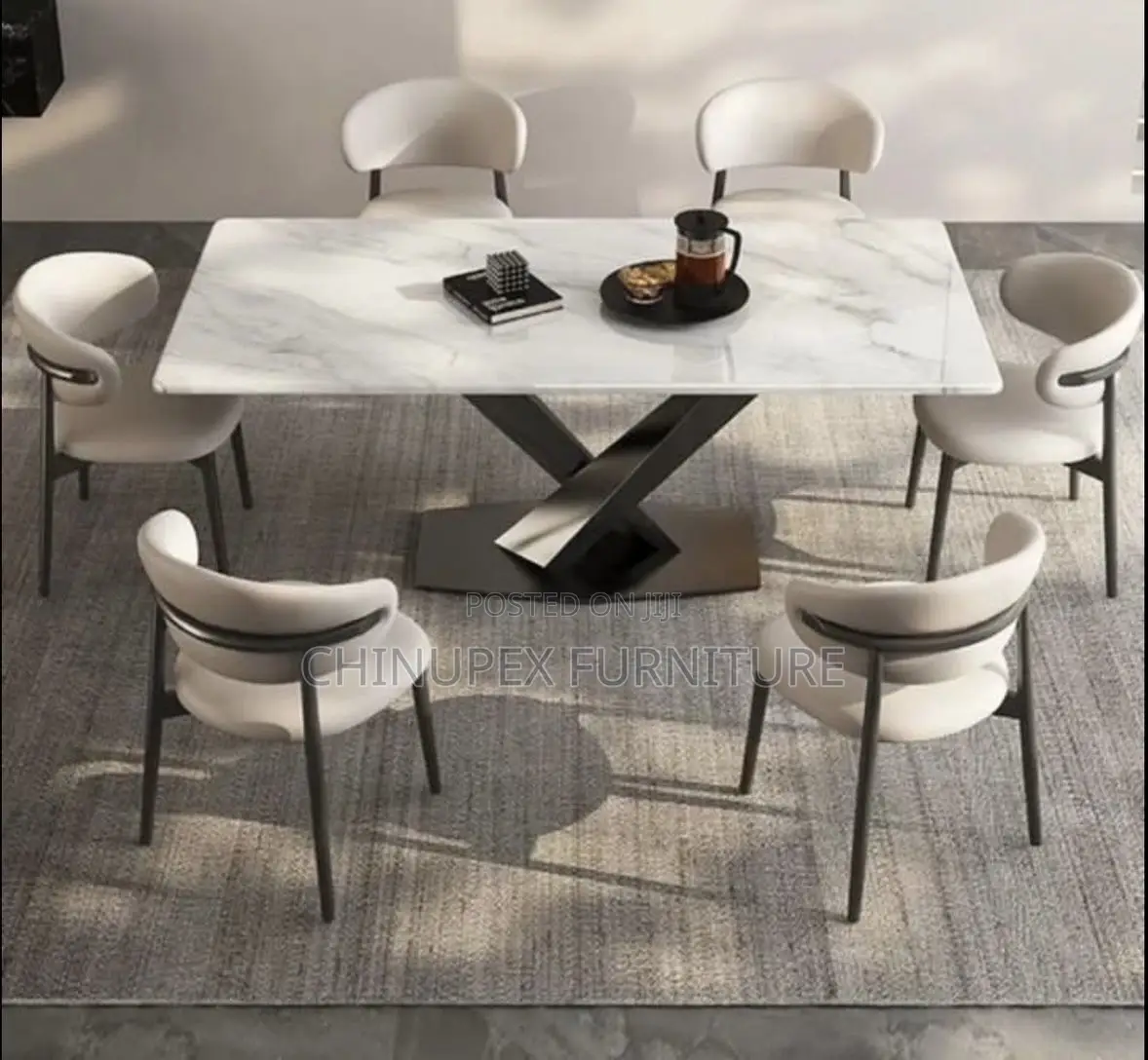 6 Seaters White Dining Table Set