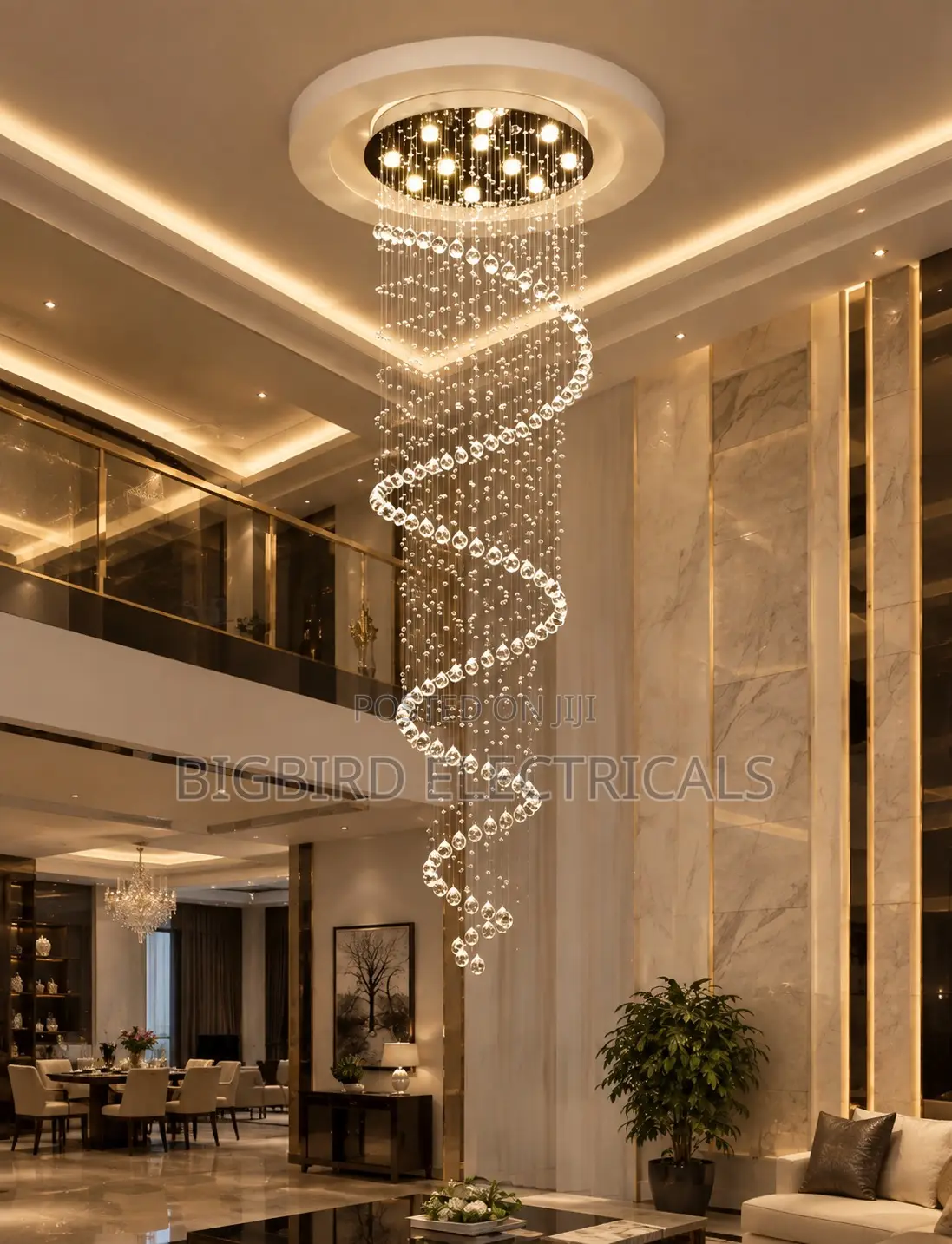 Spiral Crystal Rain Drop Void Chandelier | Luxury Duplex/Hotel Light