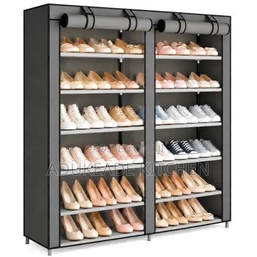 Dustproof Shoe Rack. 6-Tier Double Column Storage Cabinet With Cover.