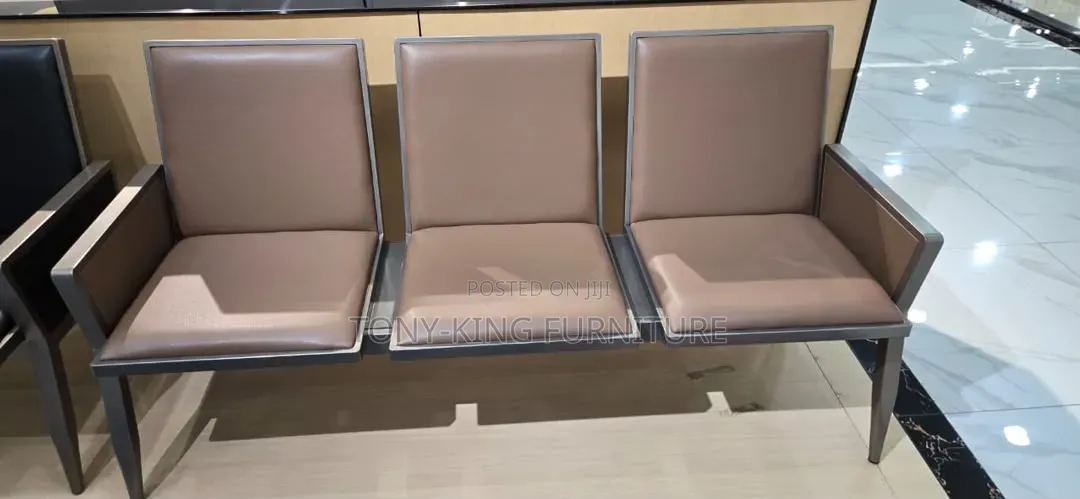 Modern Three-Seater Padded Waiting Bench With Metal Frame