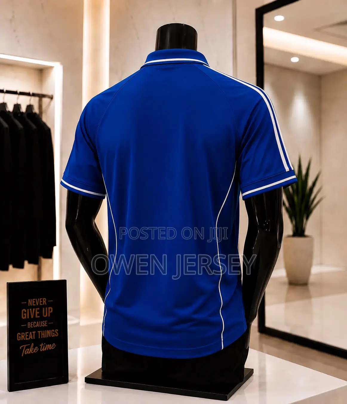 Classic Royal Blue Football Polo Shirt – White Stripe Athletic Design