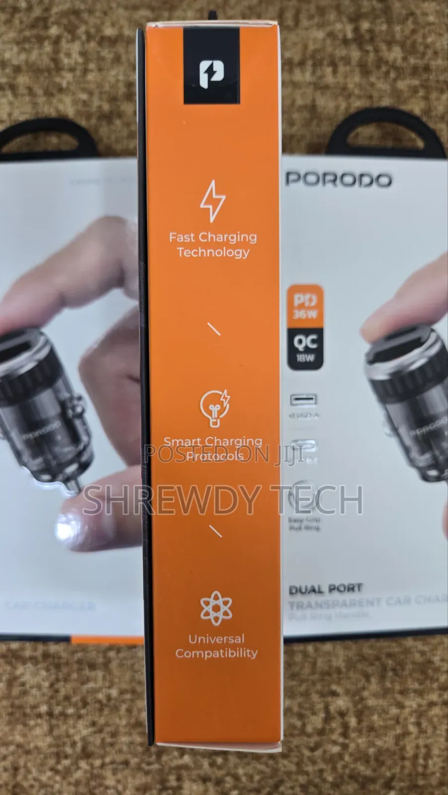 Dual Port Transparent Car Charger With Easy Grip Pull Ring