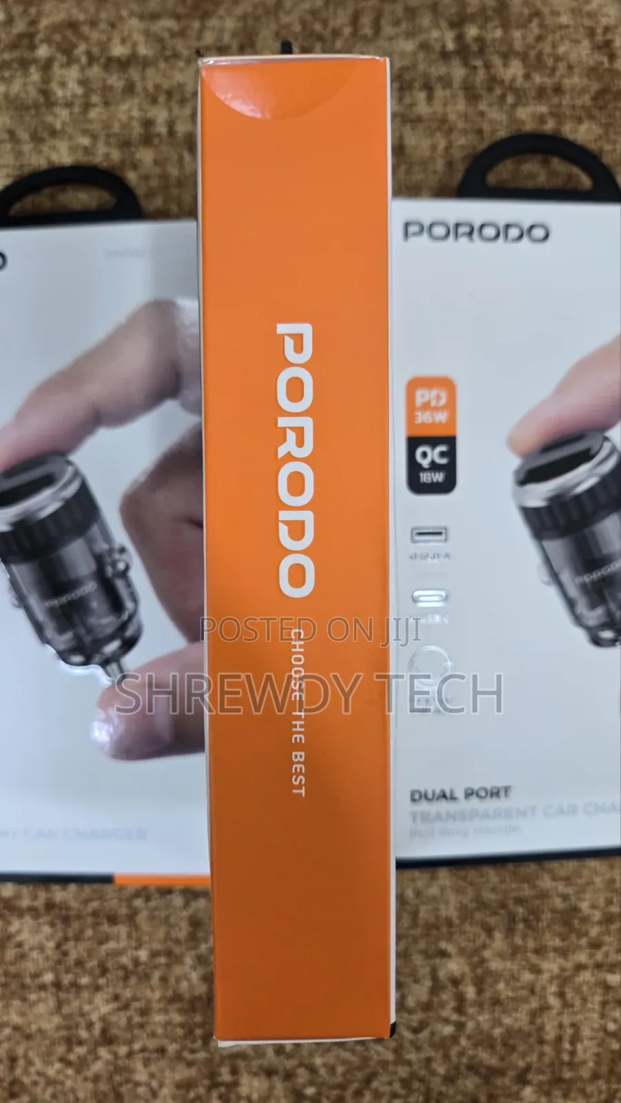 Dual Port Transparent Car Charger With Easy Grip Pull Ring