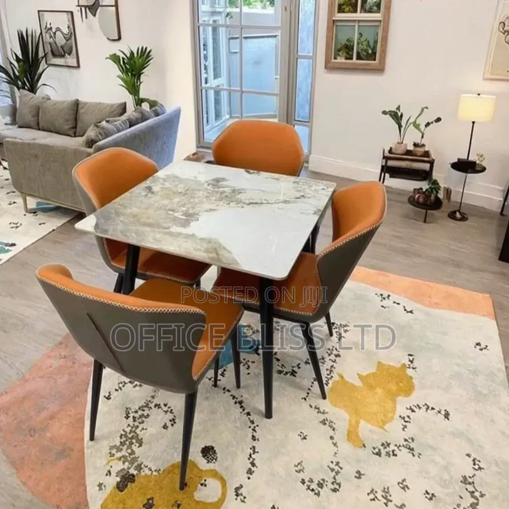 4 Seater Square Dinning Table Chairs ( Orange)