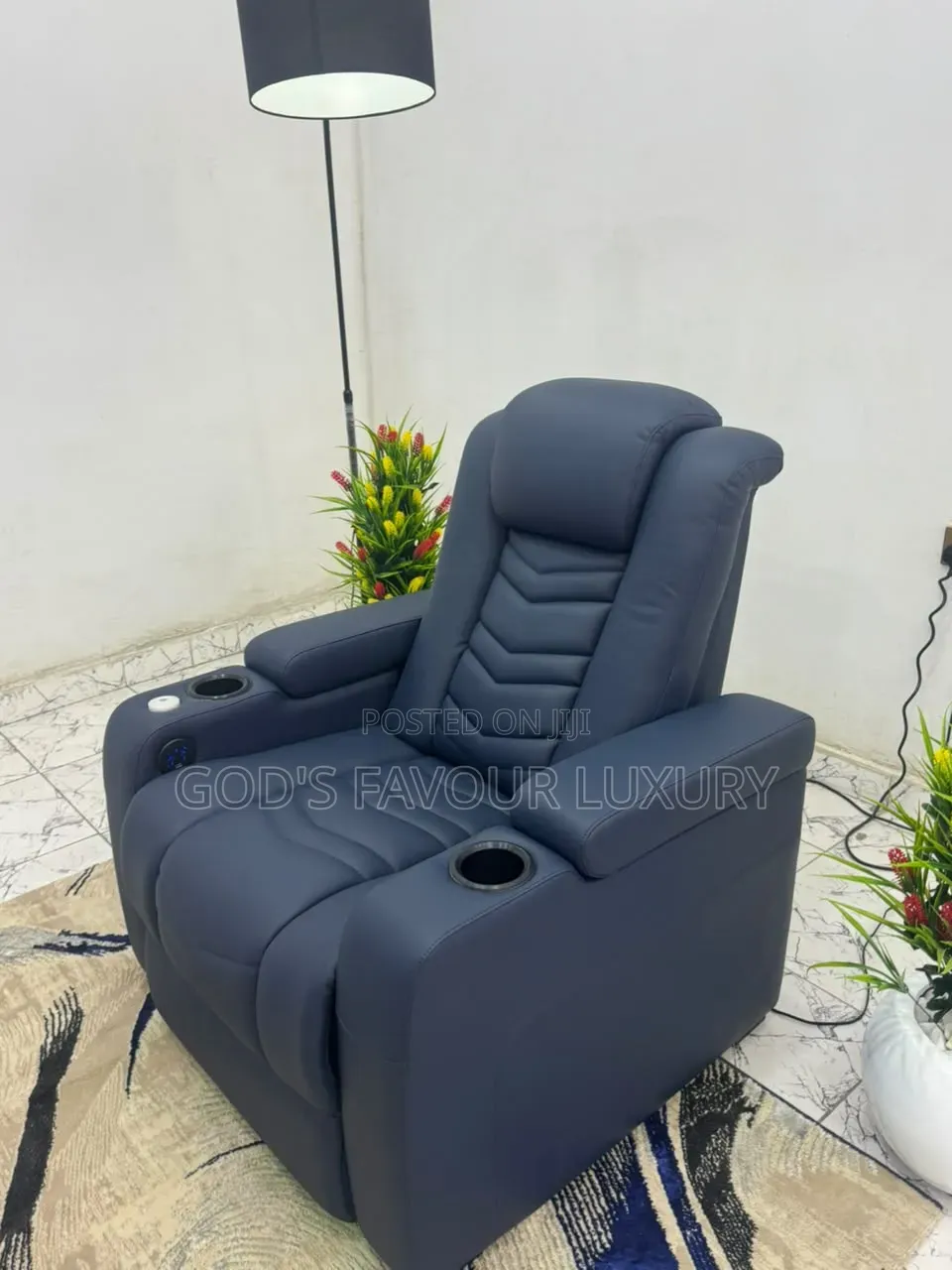 This Blue Leather Cinema Reclining Sofa .