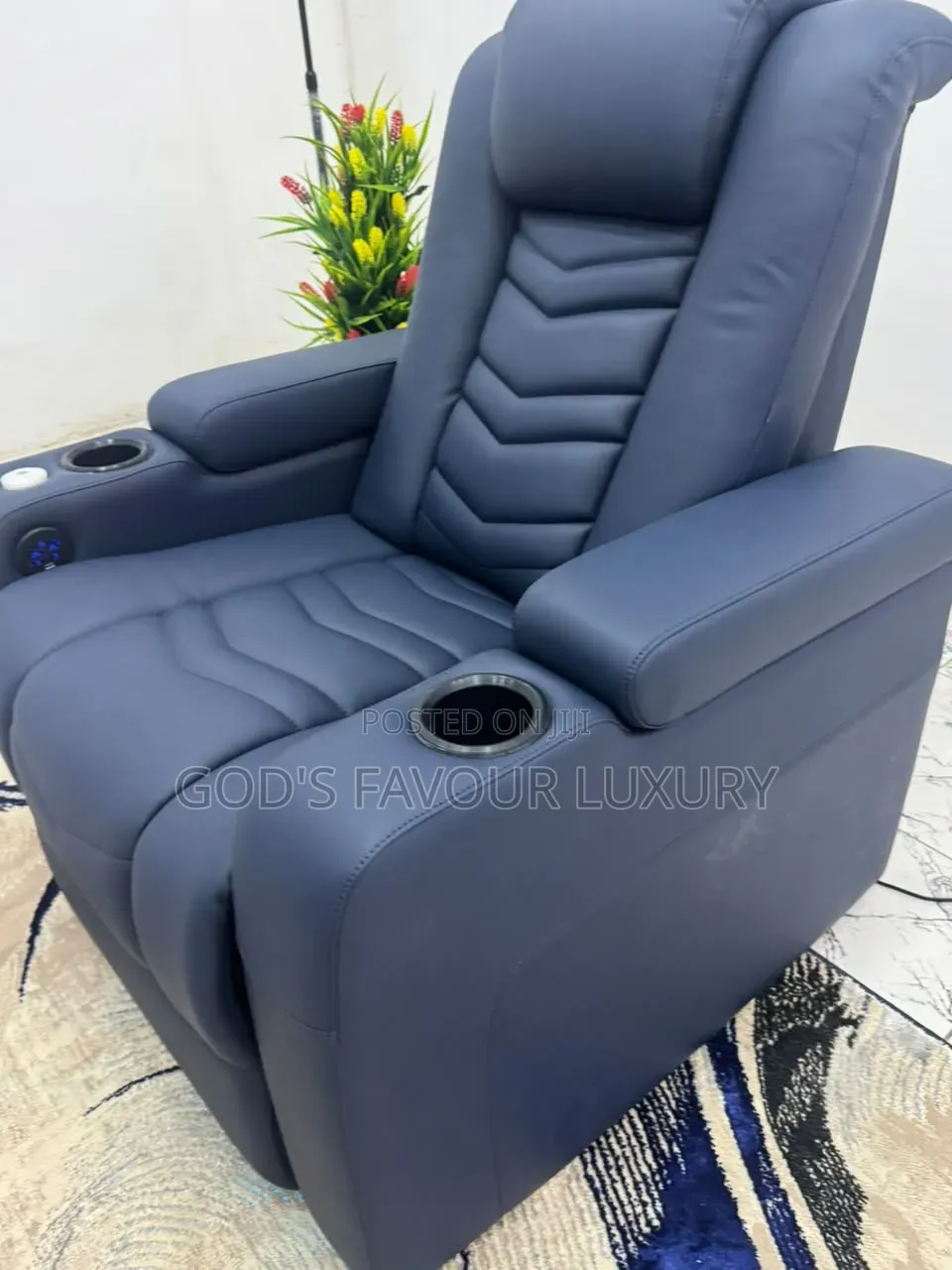 This Blue Leather Cinema Reclining Sofa .