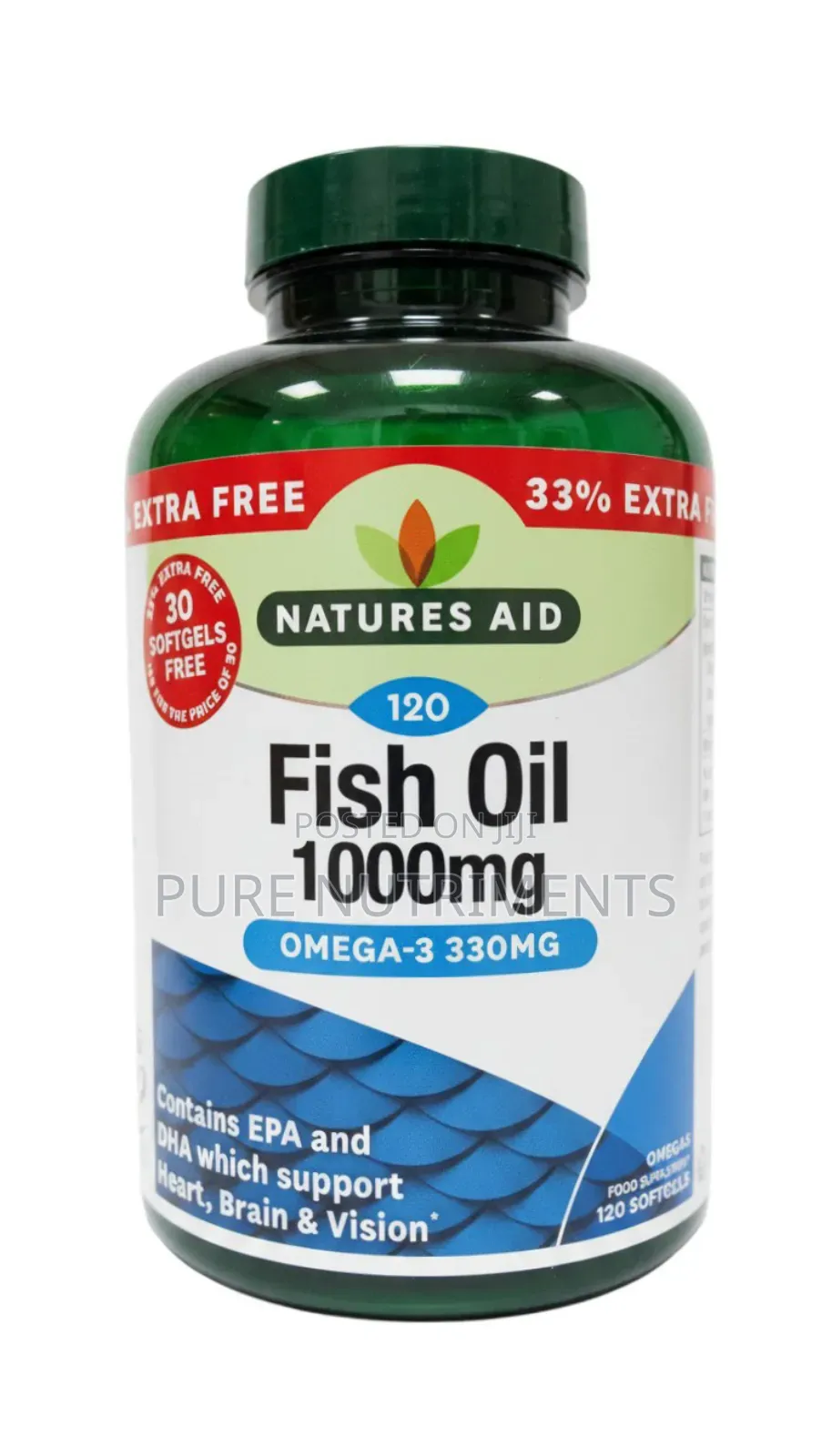 Natures Aid Omega-3 Fish Oil 1000mg 120 Softgel_ Heart, Brain Vision