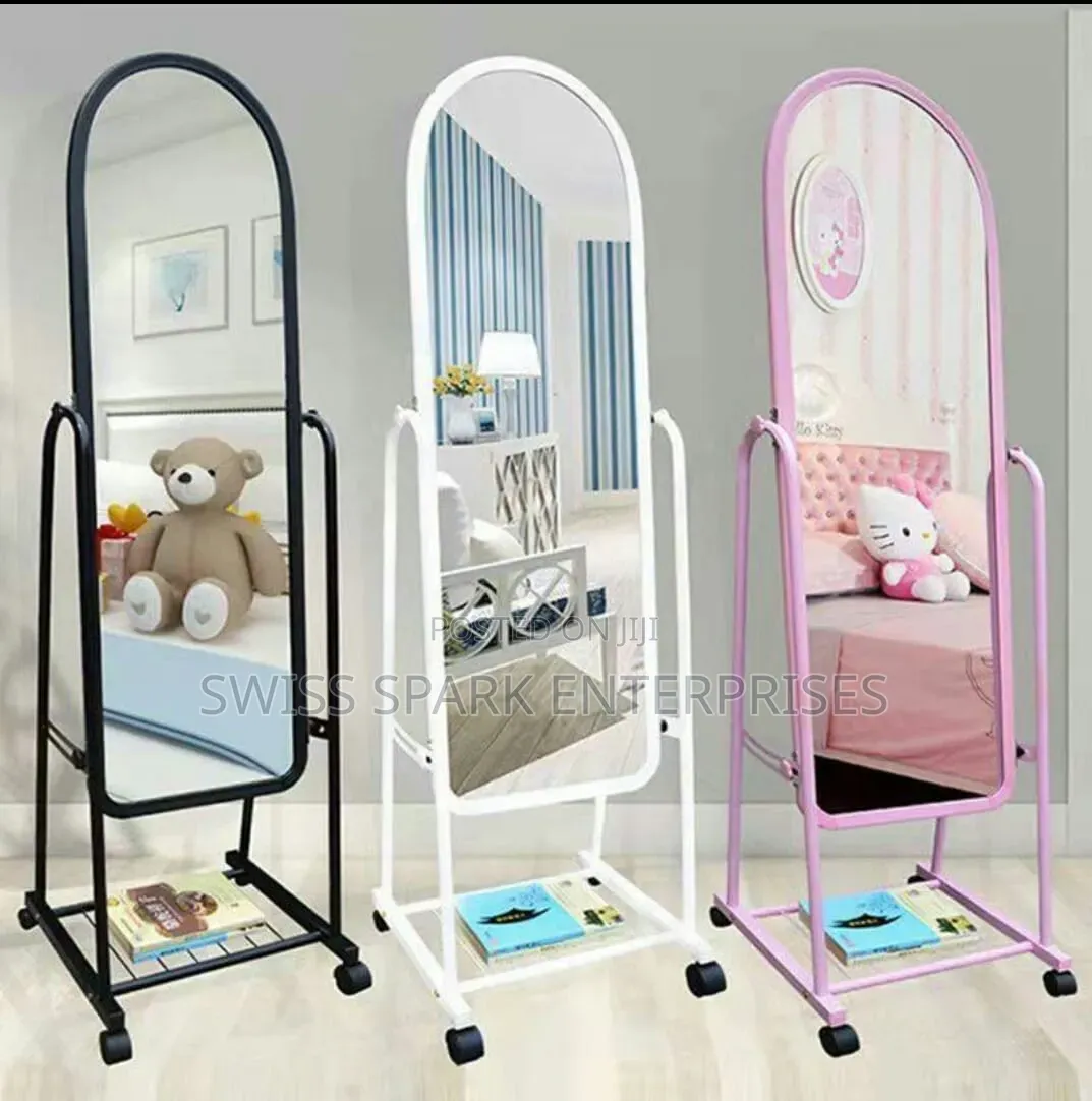 Full-Length Standing Arch Mirror With Storage Shelf Wheels