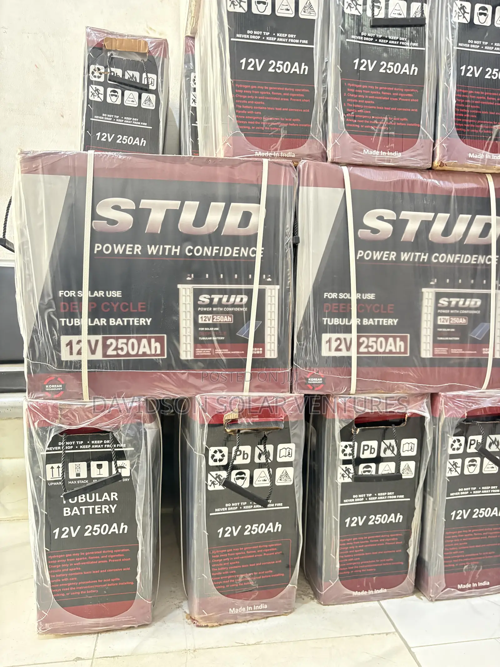 12v 250Ah STUD Tall Tubular Battery