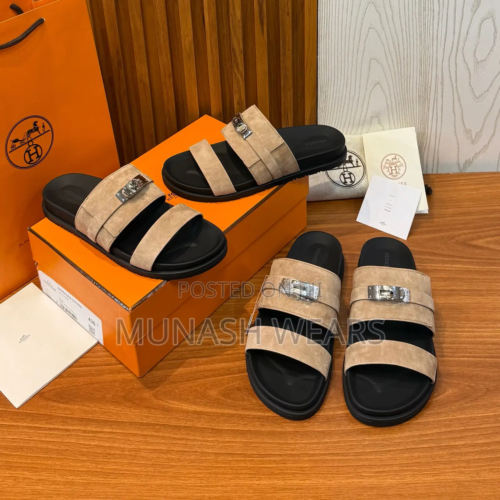 Luxury Hermes Calfskin Slipers Available 40-48