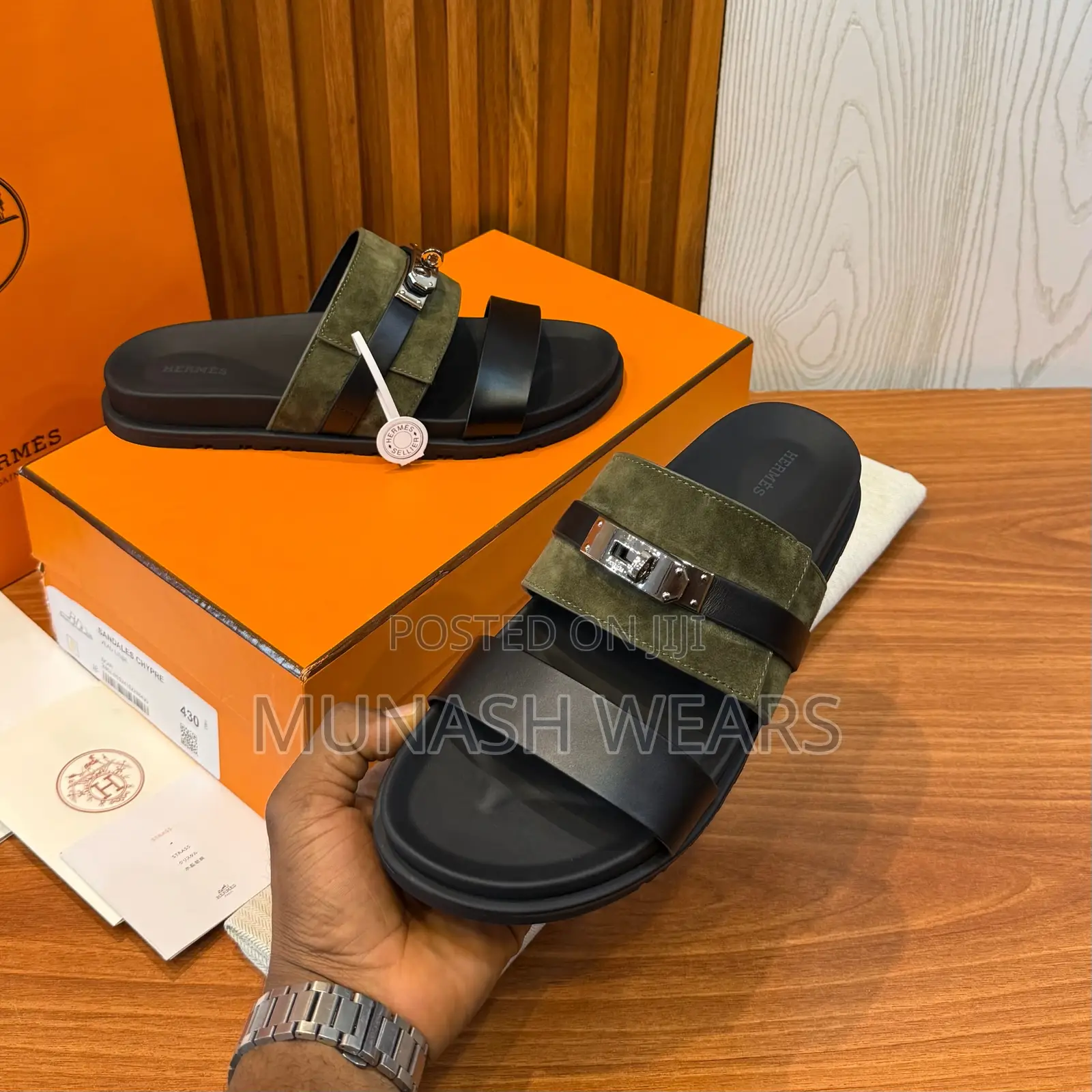 Luxury Hermes Calfskin Slipers Available 40-48