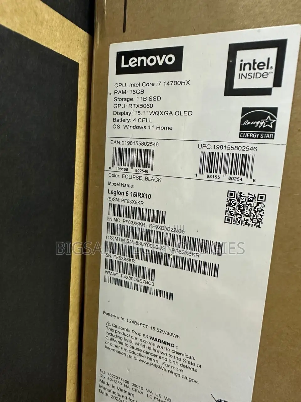 New Laptop Lenovo Legion 5 16GB Intel Core i7 SSD 1T