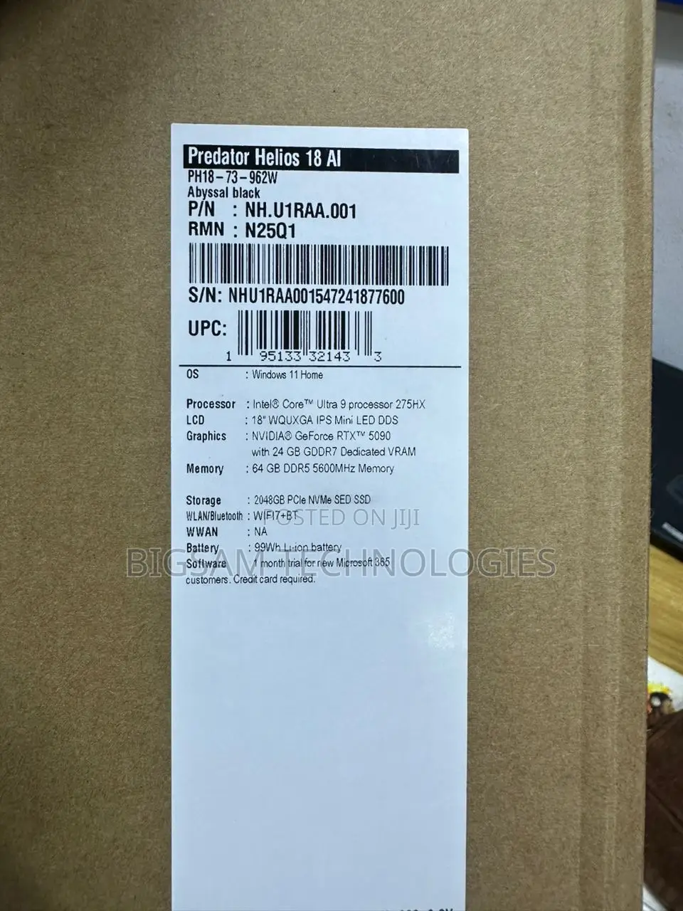 New Laptop Acer Predator Helios 18 64GB Intel Core Ultra 9 SSD 2T