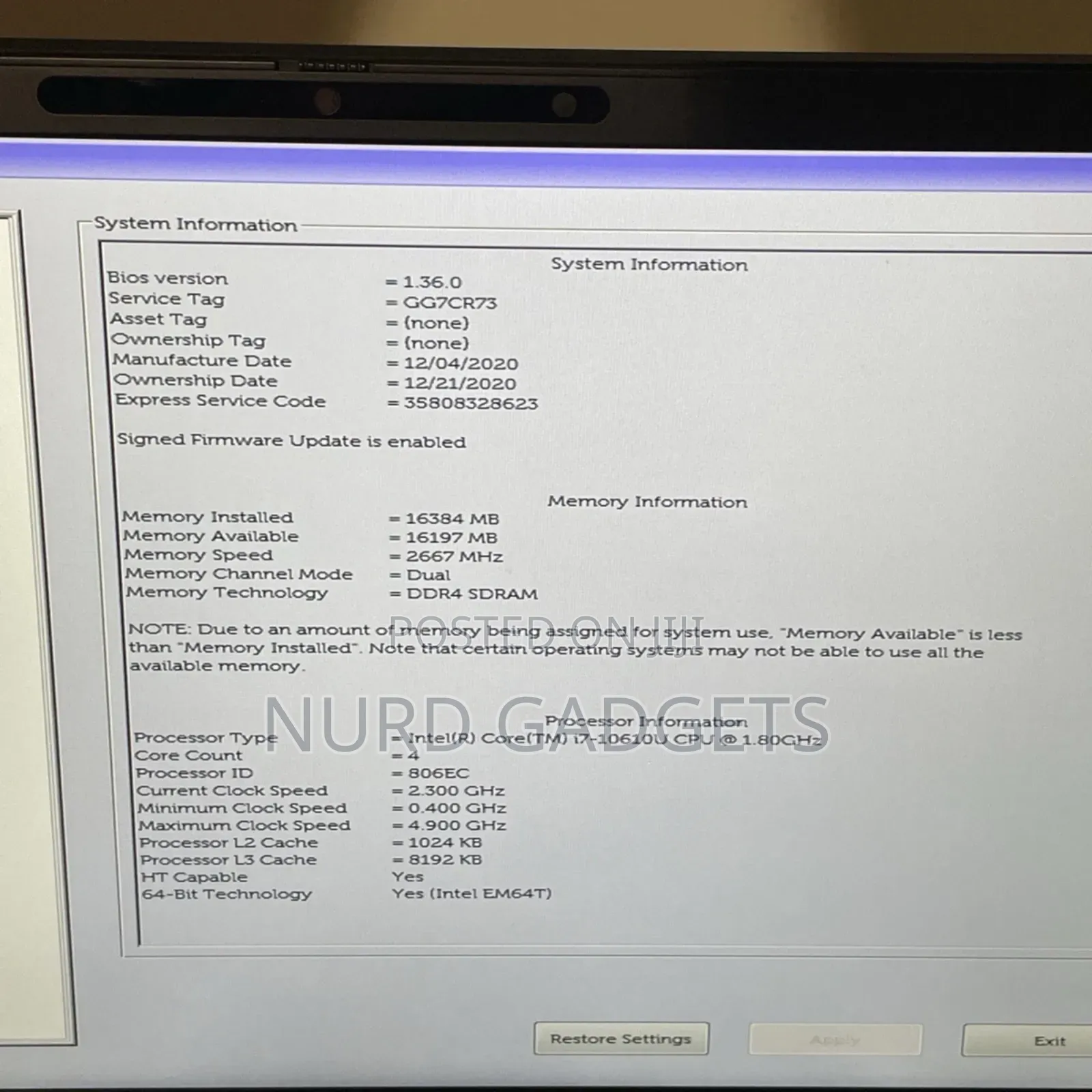 Laptop Dell Latitude 7410 16GB Intel Core i7 SSD 256GB