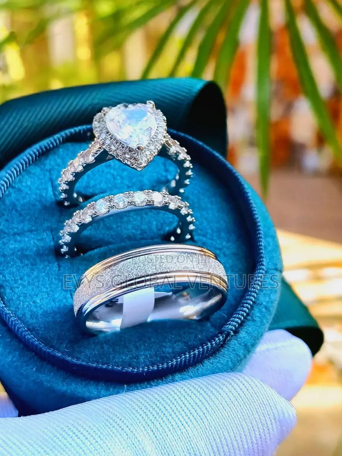 Stone Heart Shaped Wedding Rings