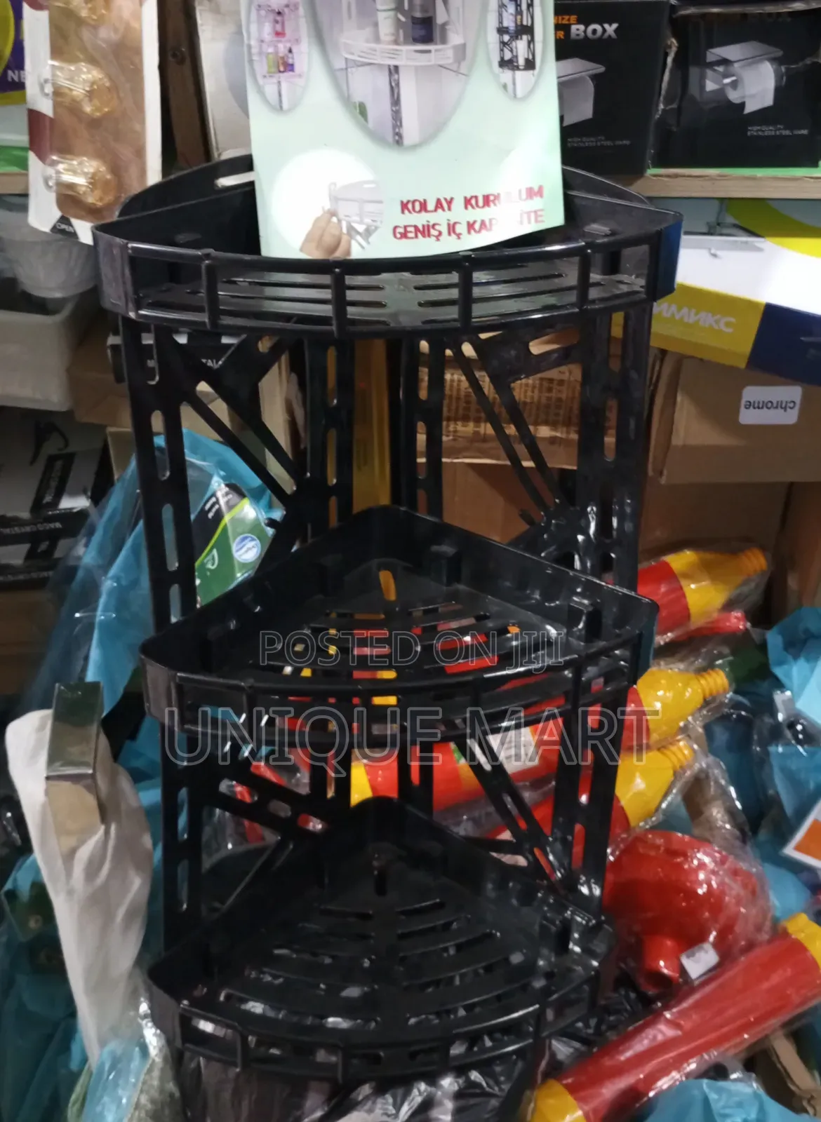 Turkish Black Plastic 3-Tier Corner Rack for Bathrooms and Kitchens