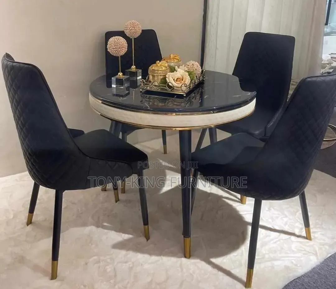 Round Marble Top Dining Table Set by 4-Seater