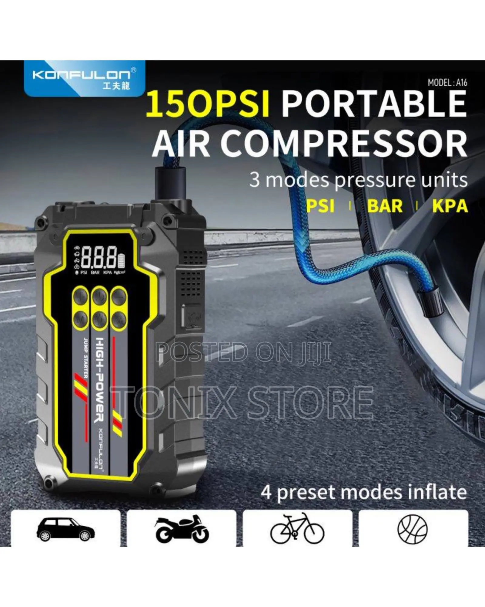Konfulon Multi-Purpose Jumpstarter and Tyre Pump (Model A16)