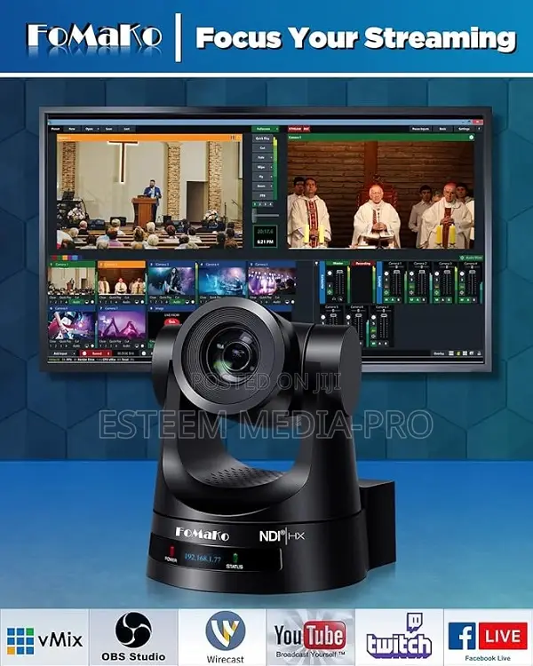 FoMaKo KN30A Pro NDIHX3 HDMI/3G-SDI AI Auto-Tracking PTZ Camera Black)