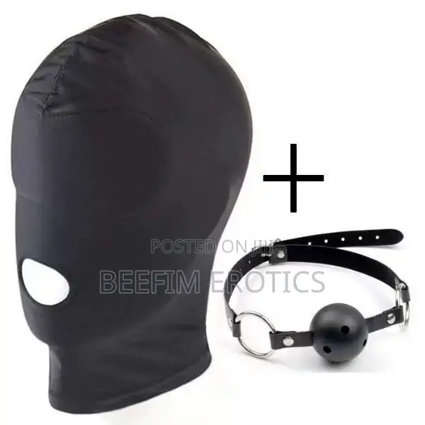 Black Full-Face Hood Mask Ball Gag Set Adult Roleplay Kit