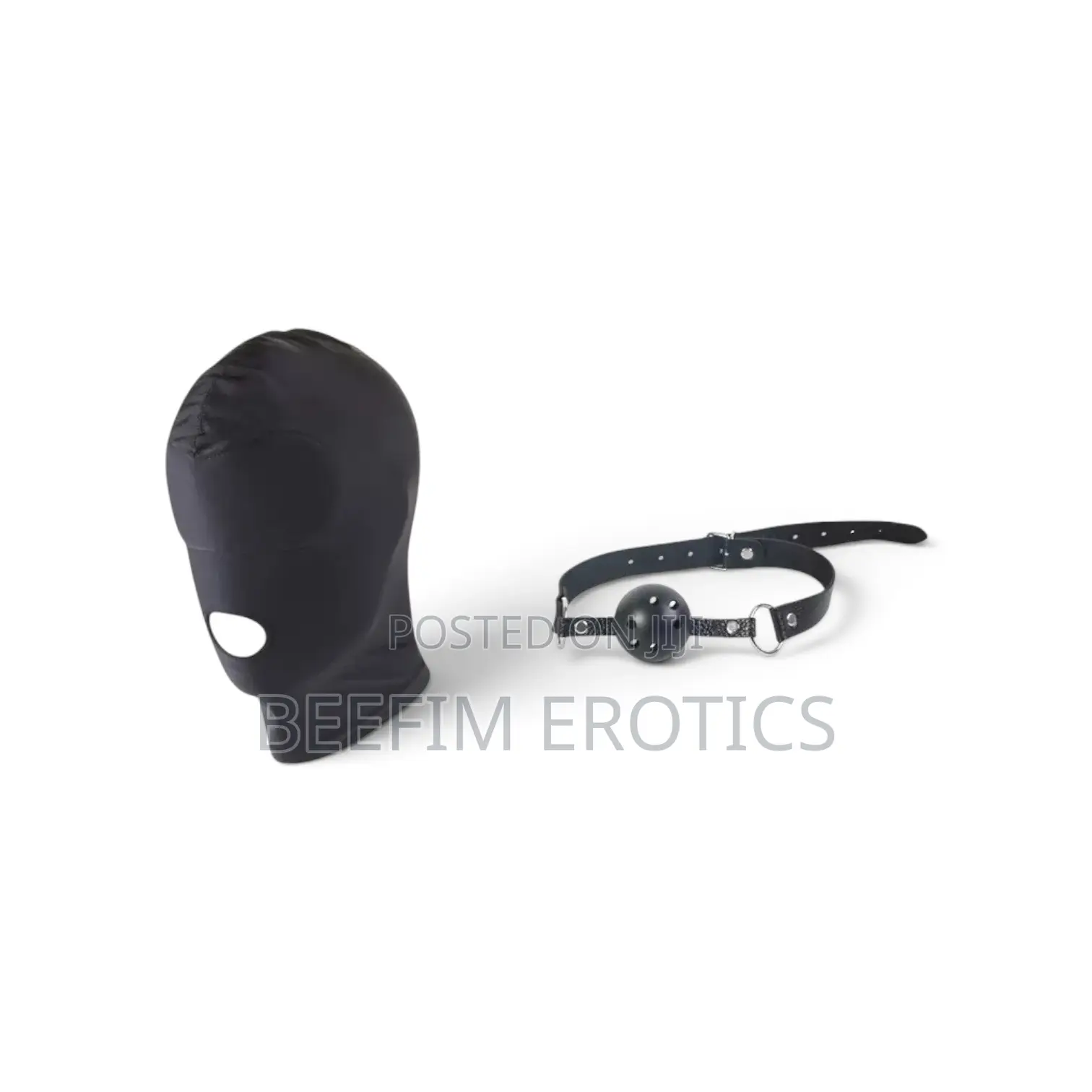 Black Full-Face Hood Mask Ball Gag Set Adult Roleplay Kit