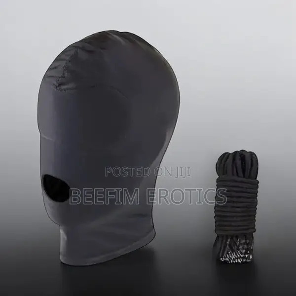 Black Full-Face Hood Mask BDSM Rope Adult Roleplay Flogger Set