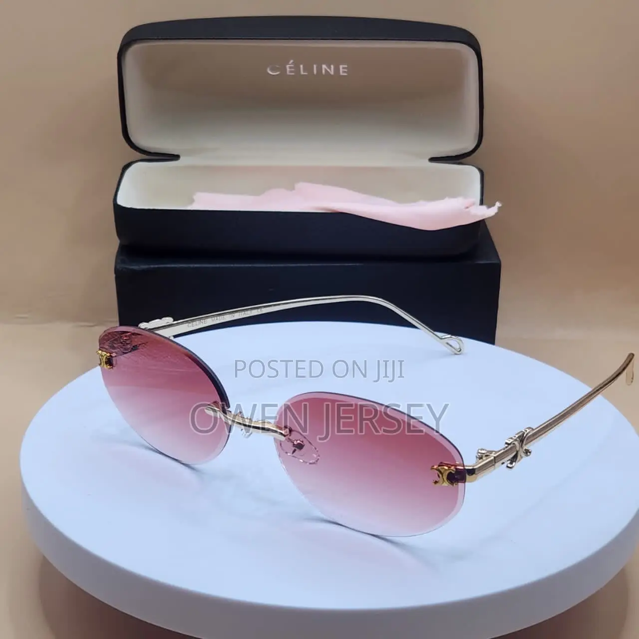 Céline Rimless Oval Sunglasses – Gold-Tone Metal With Blue Lenses
