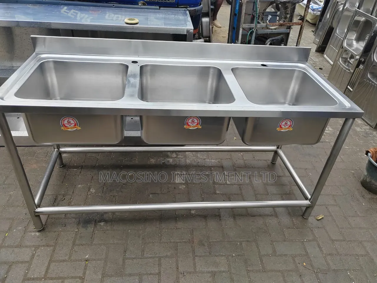 Stainless Steel Three-Sink Unit