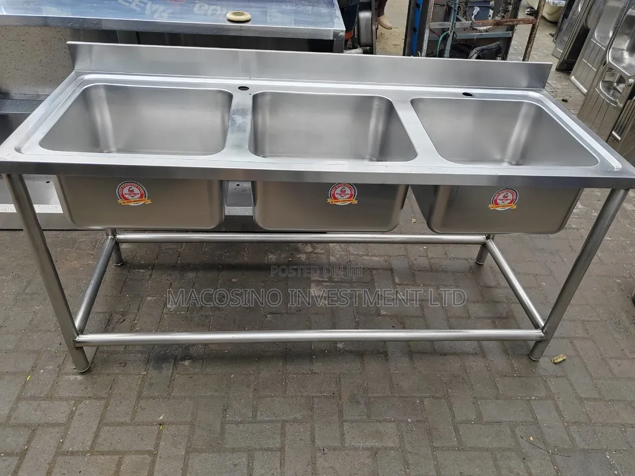 Stainless Steel Three-Sink Unit