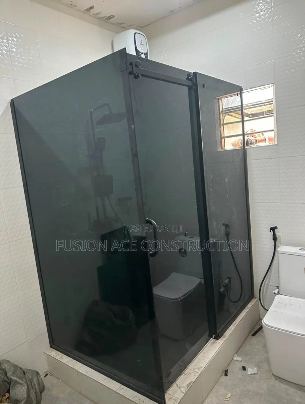 Dark Grey Bathroom / Toilet Glass Cubicle