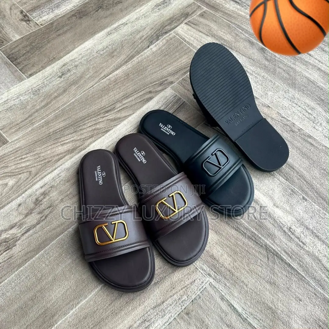 Valentino Garavani Quality Luxury Men Genuine Leather Slippers