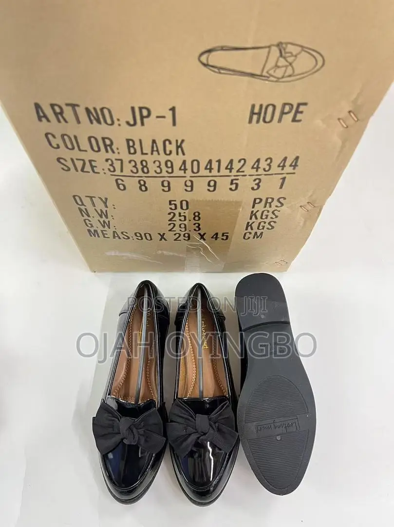 Brand New Female Patent Loafers – Black Corporate Bow Flats
