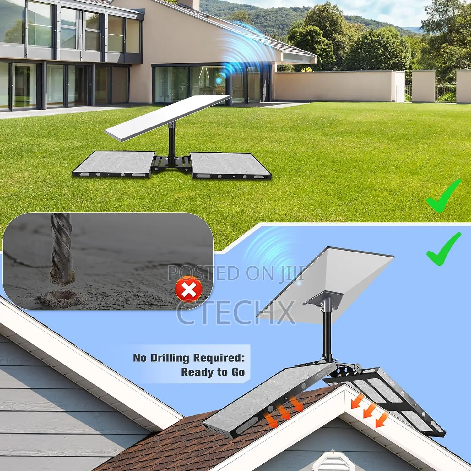 Gen 3 Starlink Roof Mount, Roof Ridge Mount With Gen 3 Pipe Adapter