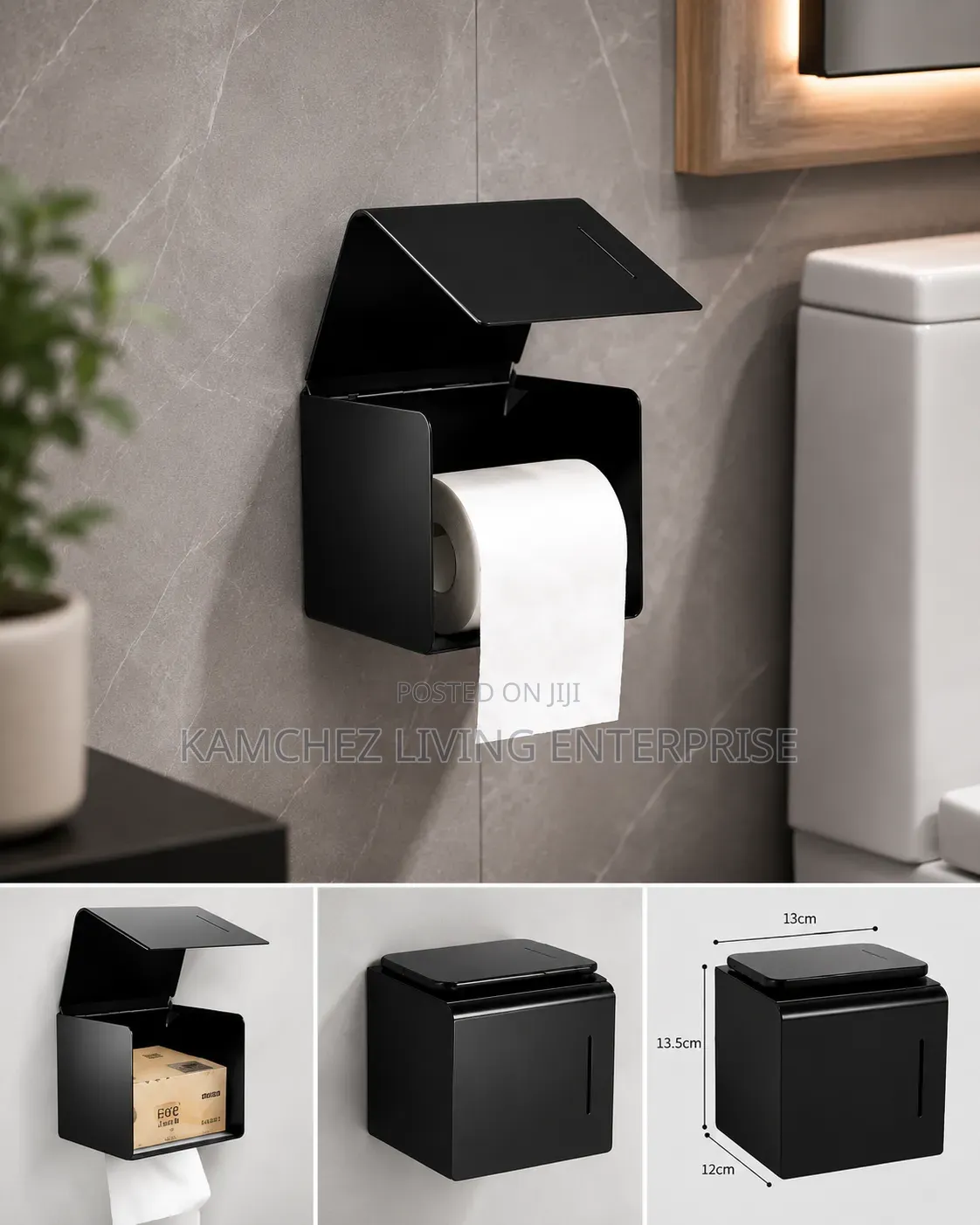 Modern Matte-Black Wall-Mounted Tissue Toilet Paper Holder