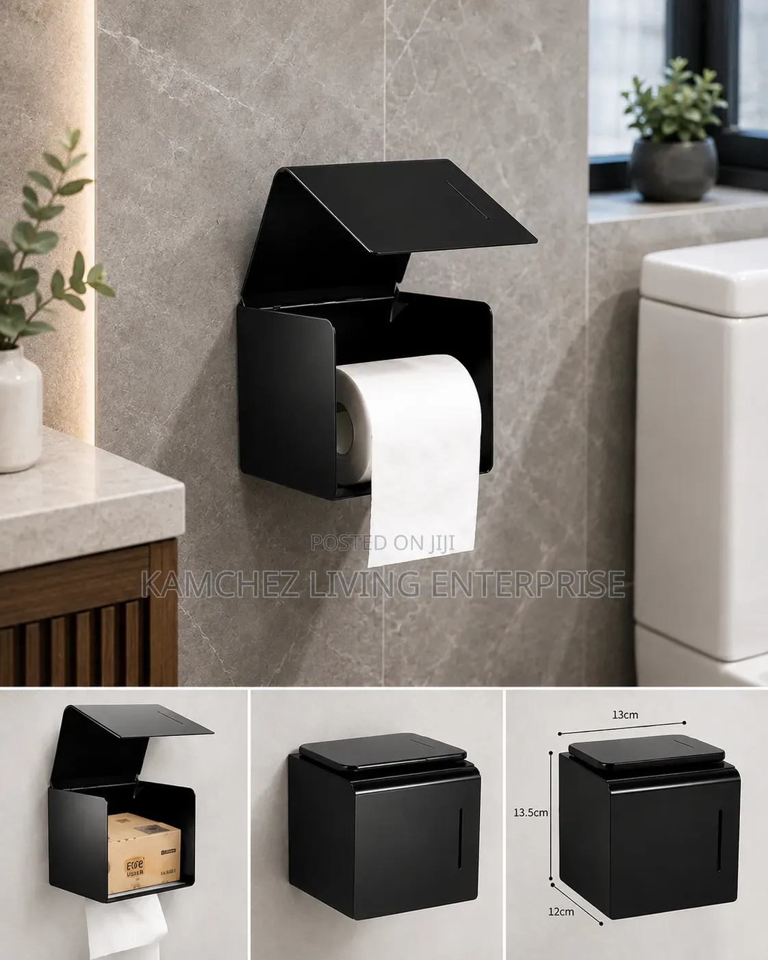 Modern Matte-Black Wall-Mounted Tissue Toilet Paper Holder