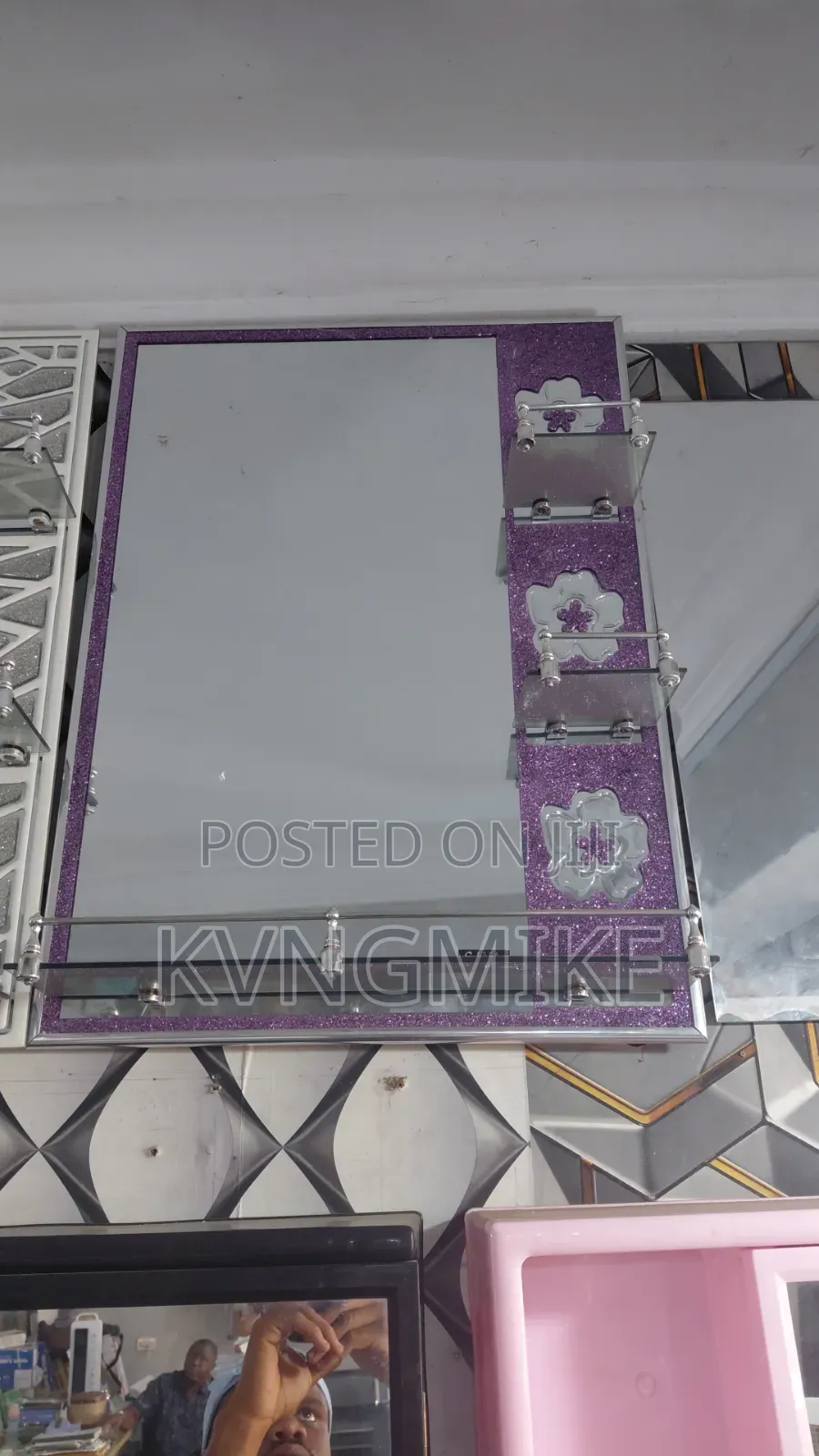 Decorative Wall Mirror With Glass Shelf | Bathroom Dressing Mirror