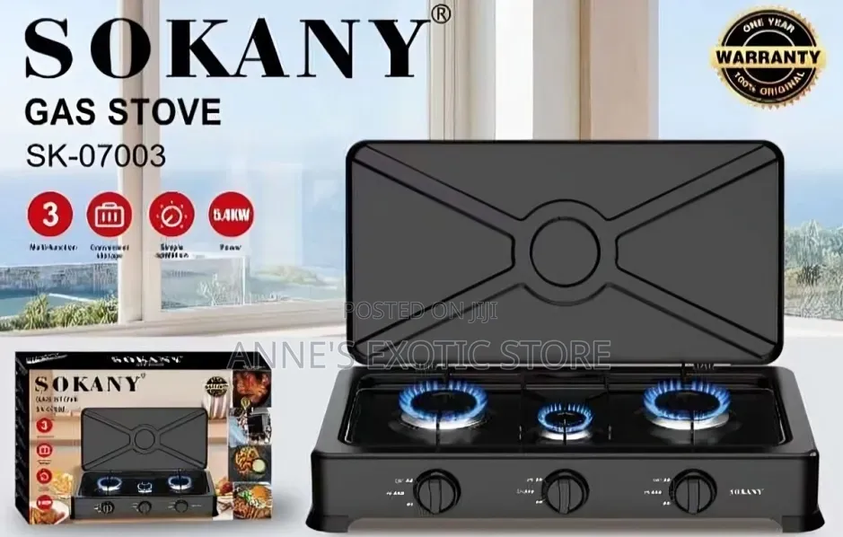 Sokany SK-07003 3-Burner Tabletop Gas Stove With Lid