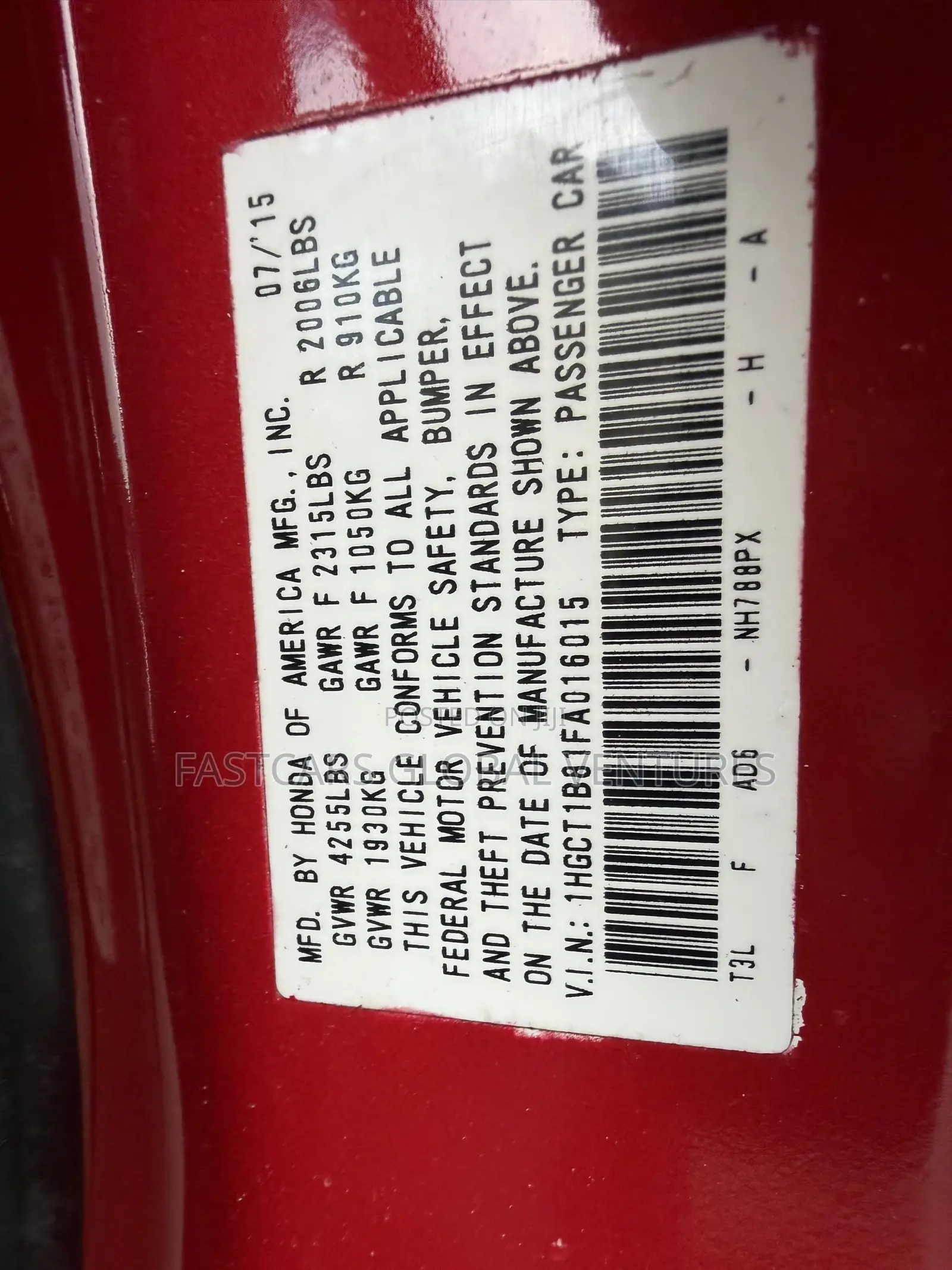 Honda Accord LX-S 2dr Coupe FWD (2.4L 4cyl 2A) 2016 Red